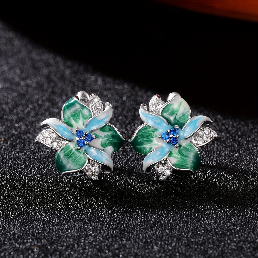 Green Flower Shape Stud Earrings Jewelry for Ladies